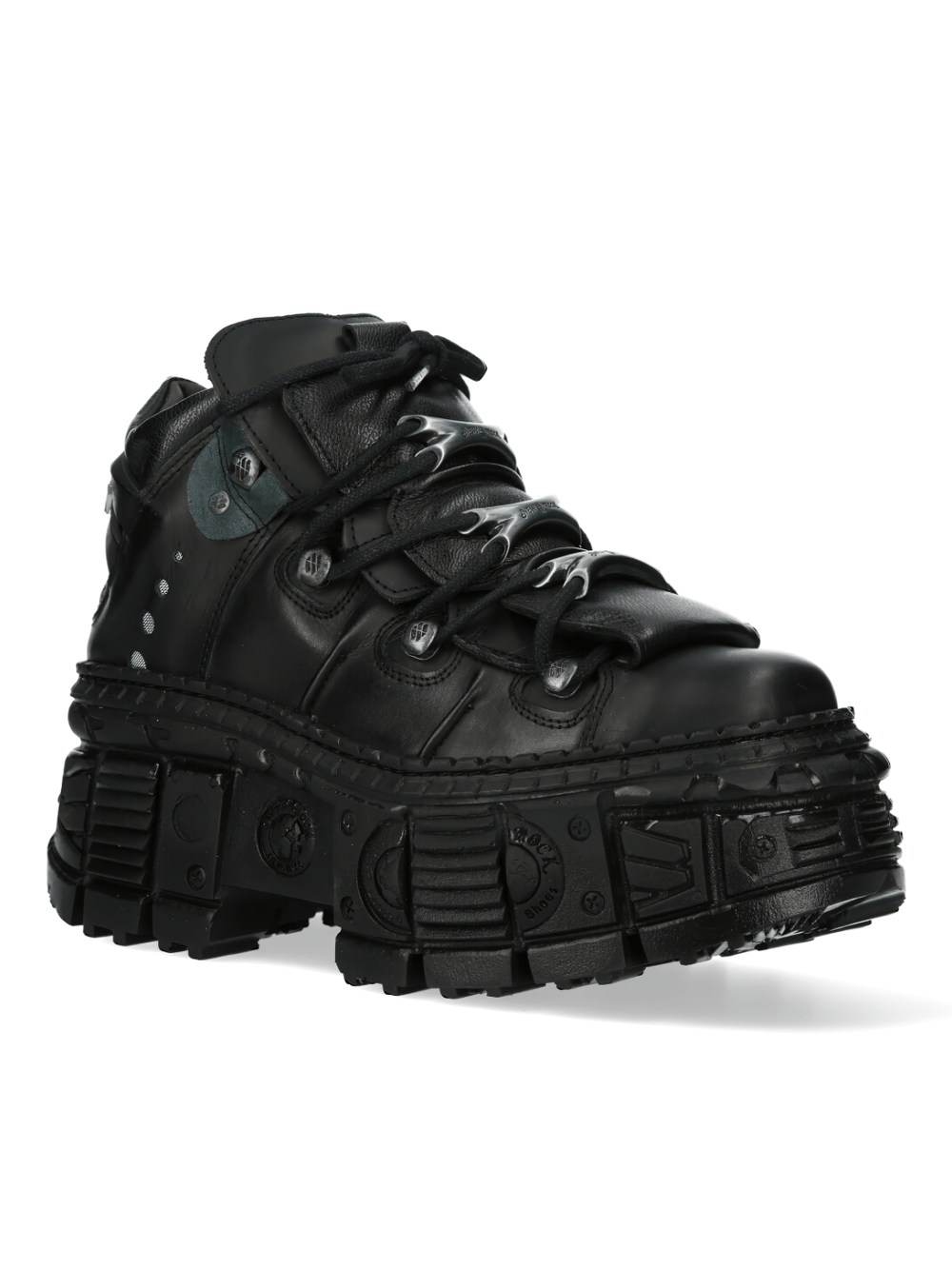NEW ROCK Men's Studded Black Leather Platform Boots