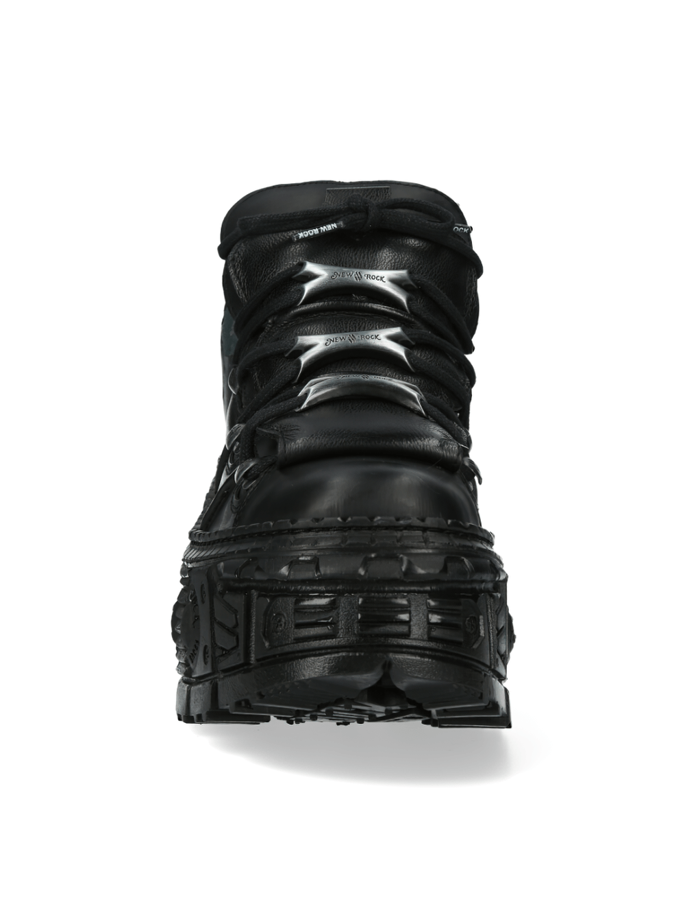 NEW ROCK Men's Studded Black Leather Platform Boots