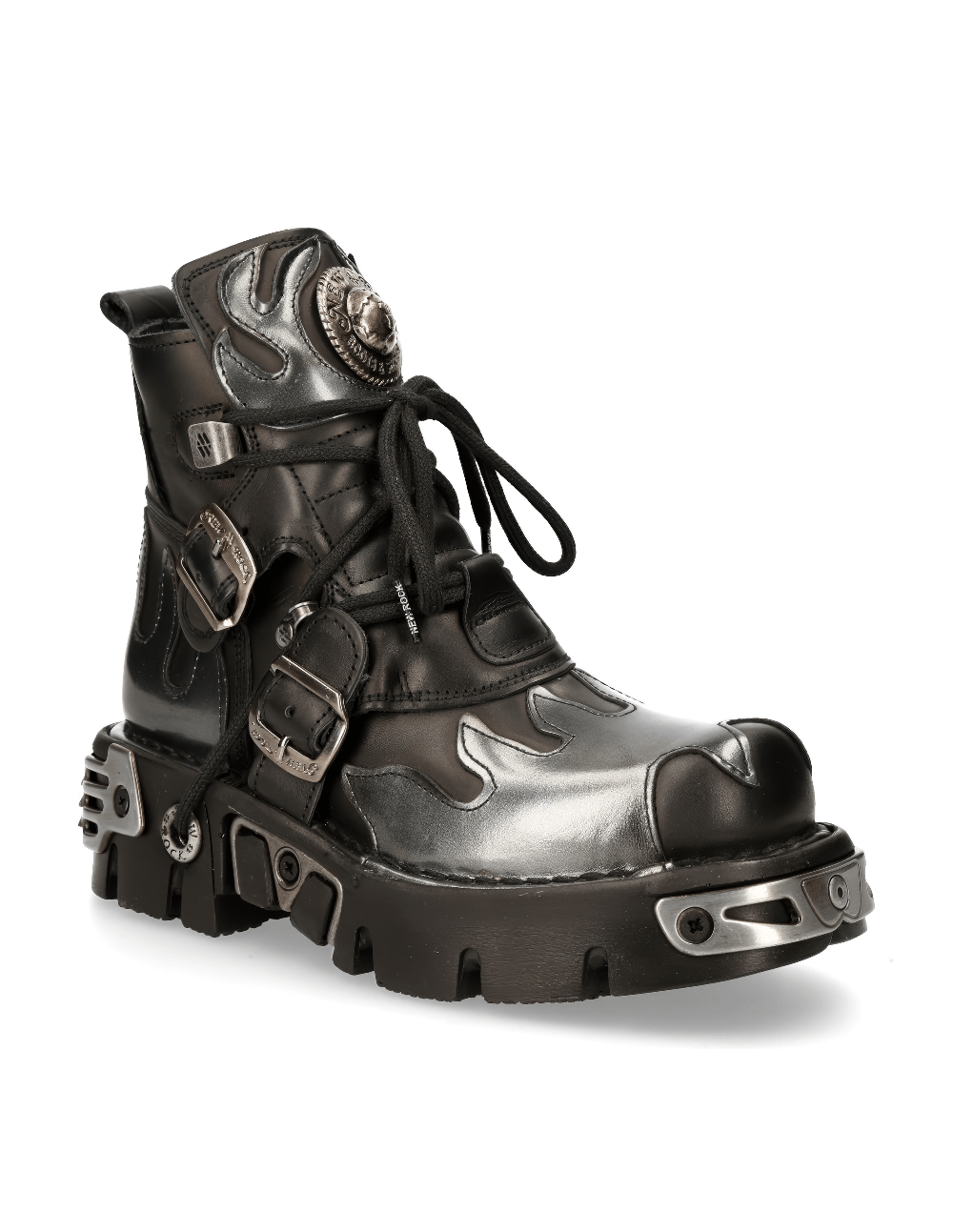 NEW ROCK Men's Fiery Black Ankle Boots with Steel Accents