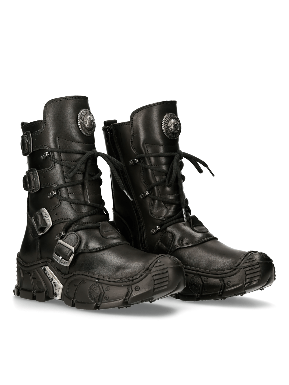 NEW ROCK Men's Gothic Black Buckled Gothic Impact Boots