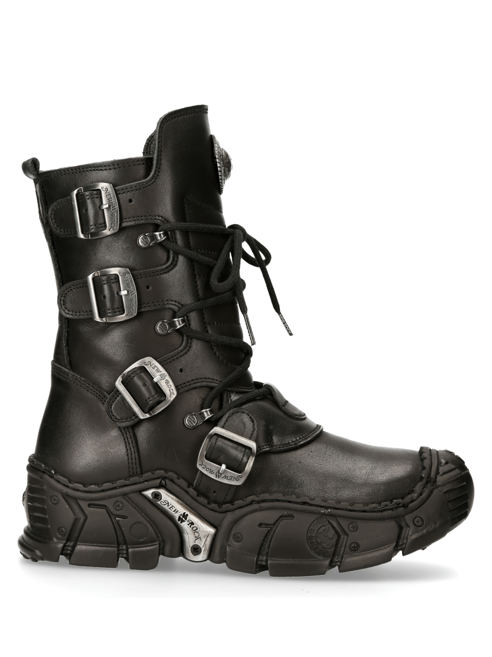 NEW ROCK Men's Gothic Black Buckled Gothic Impact Boots