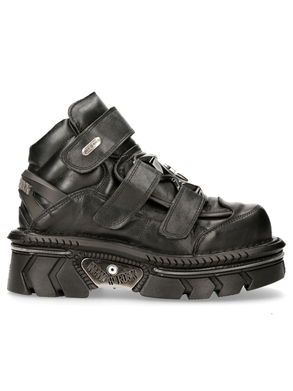 NEW ROCK Men's Velcro Closure Punk Rock Black Ankle Boots
