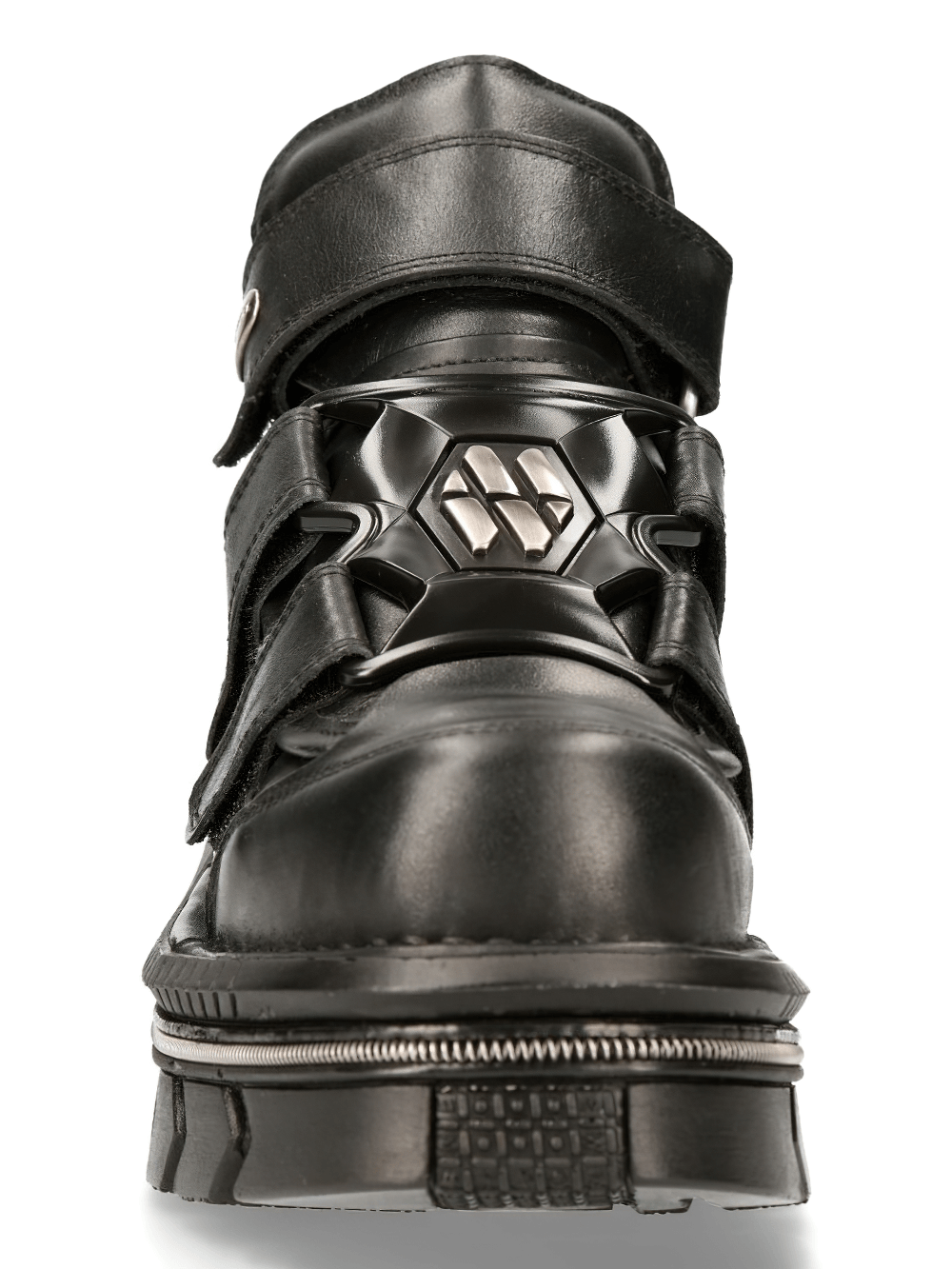 NEW ROCK Men's Velcro Closure Punk Rock Black Ankle Boots