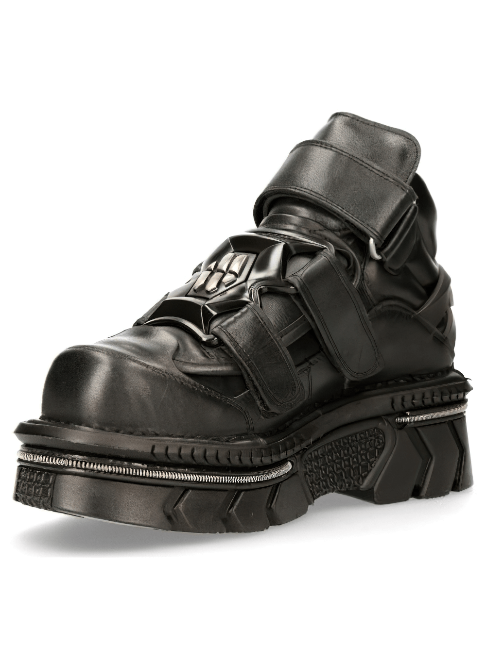 NEW ROCK Men's Velcro Closure Punk Rock Black Ankle Boots