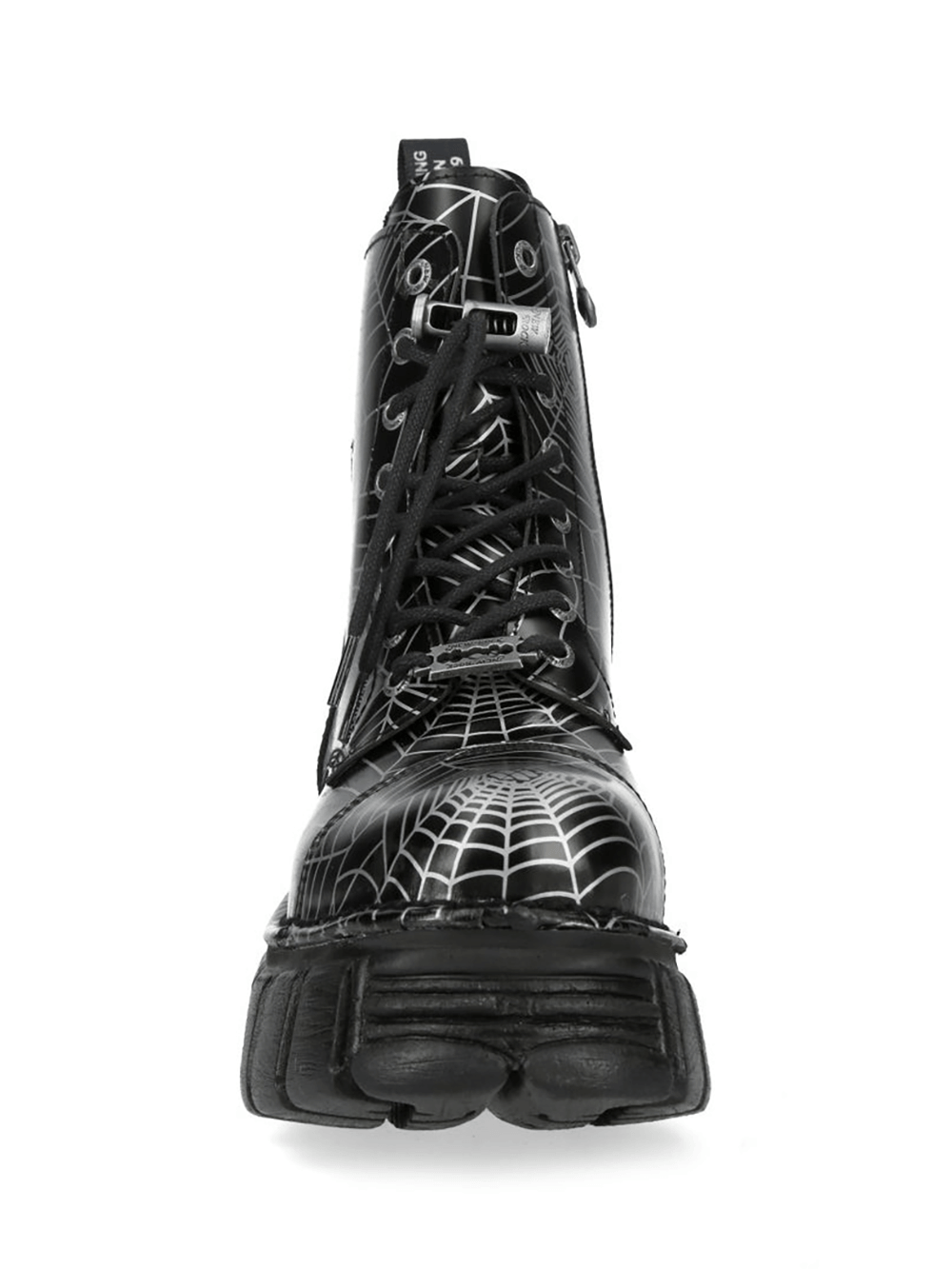NEW ROCK Women's Black Platform Boots with White Spiderweb