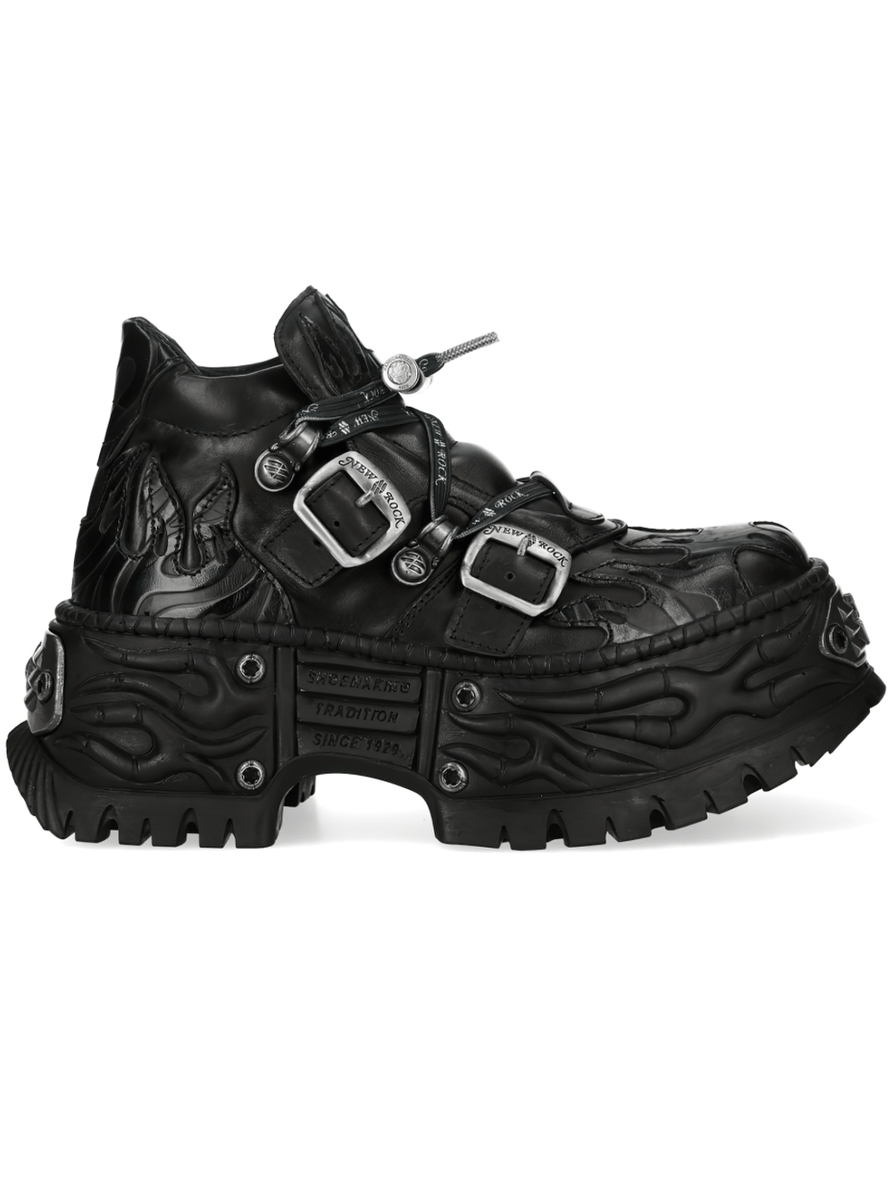 NEW ROCK Women's Black Platform Shoes with Buckle Trim