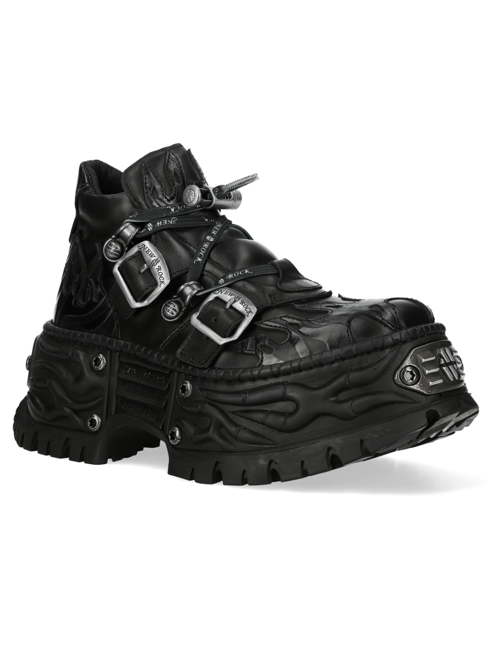 NEW ROCK Women's Black Platform Shoes with Buckle Trim