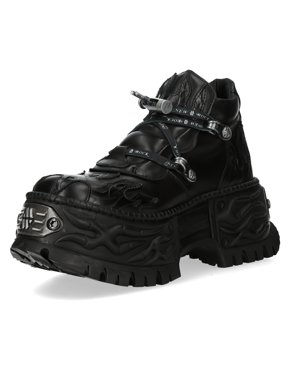 NEW ROCK Women's Black Platform Shoes with Buckle Trim