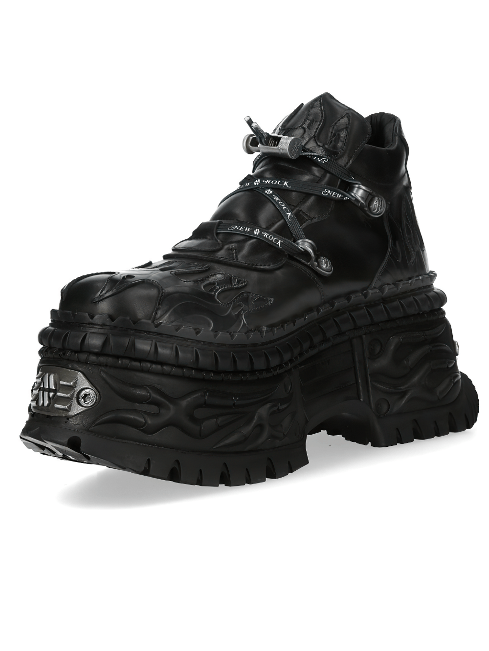 NEW ROCK Women's Black Platform Shoes with Flame Detail