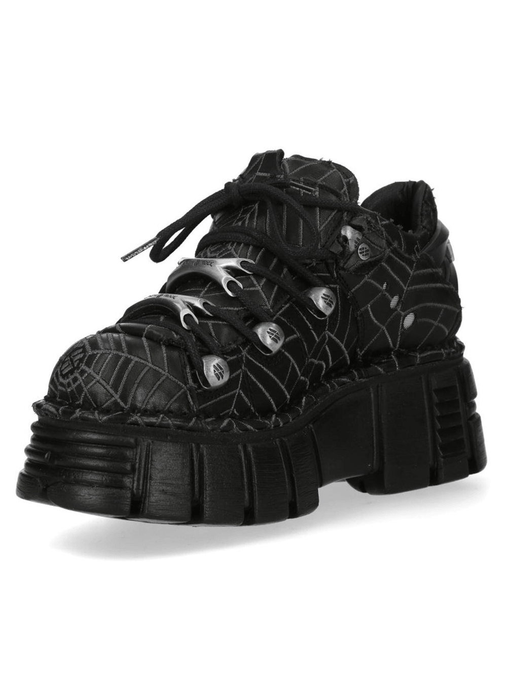 NEW ROCK Women's Black Platform Shoes with Gray Spiderweb