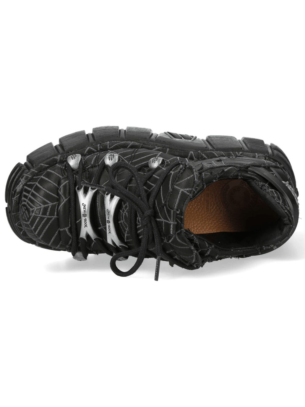 NEW ROCK Women's Black Platform Shoes with Gray Spiderweb