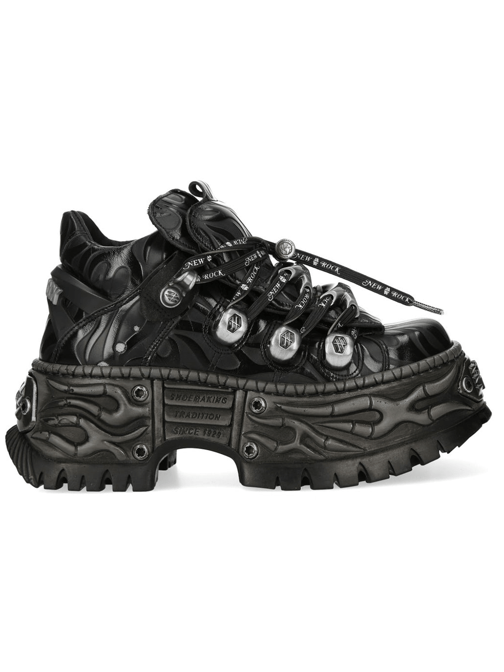 NEW ROCK Women's Black Platform Shoes with Metal Hardware