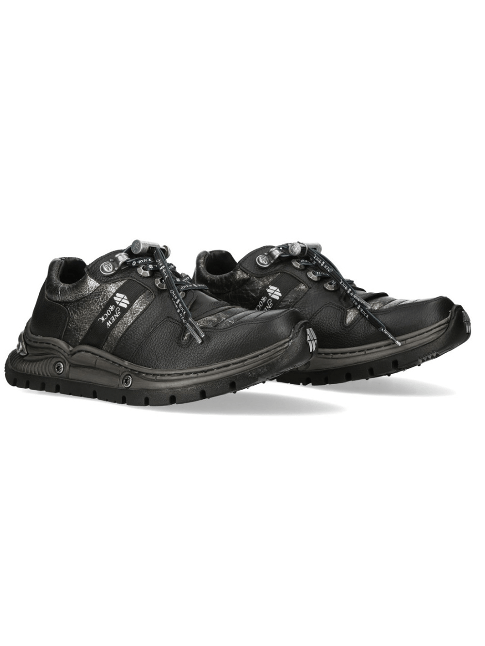 NEW ROCK Women's Black Shoes with Silver Metal Accents