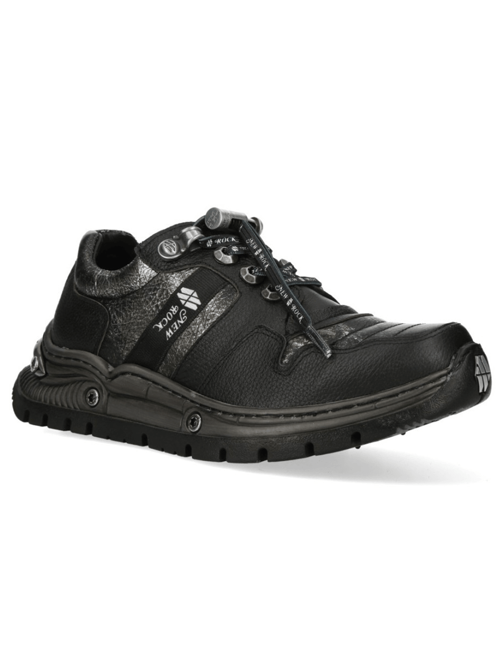 NEW ROCK Women's Black Shoes with Silver Metal Accents