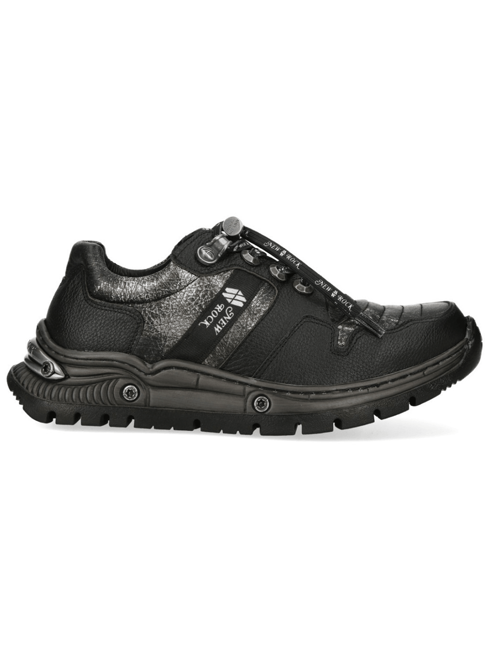 NEW ROCK Women's Black Shoes with Silver Metal Accents