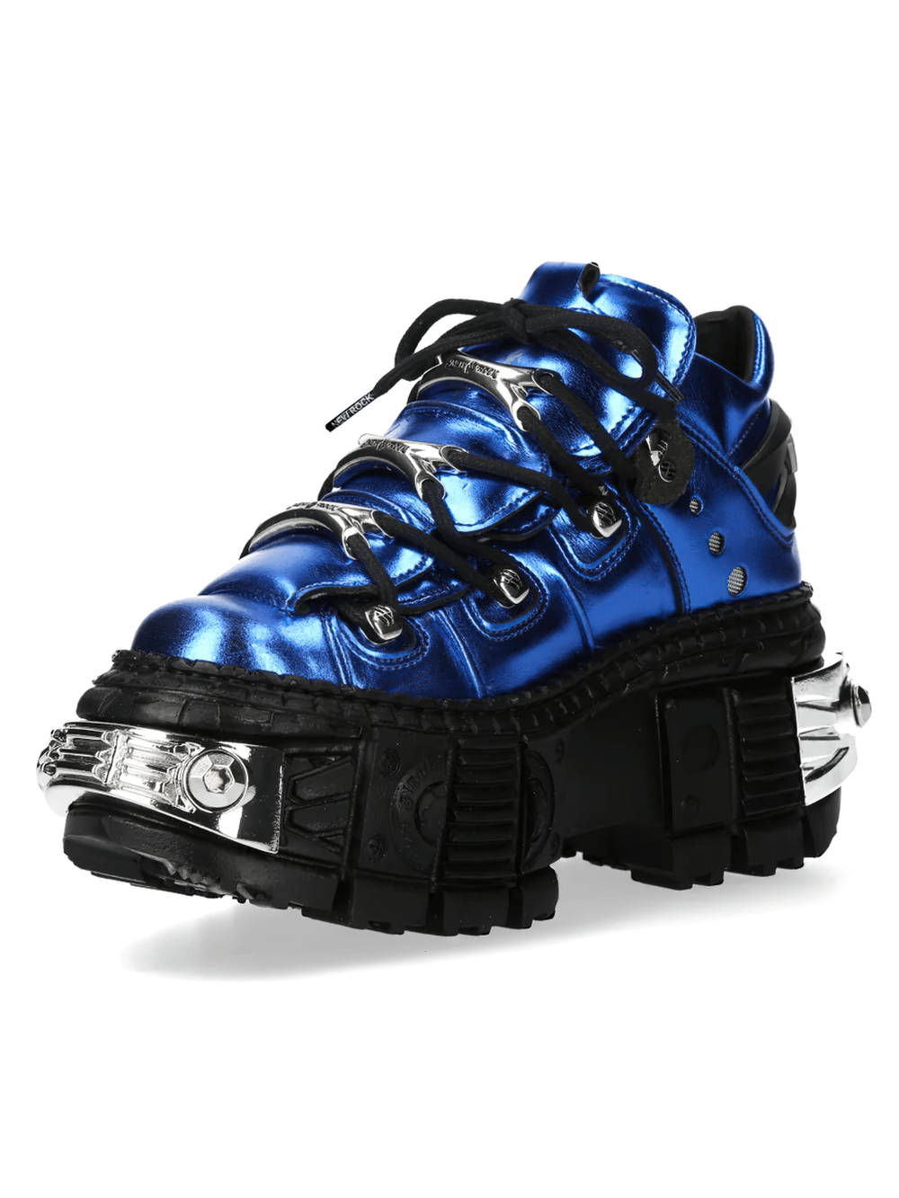 NEW ROCK Women's Blue Gothic Shoes with Metallic Side Armour