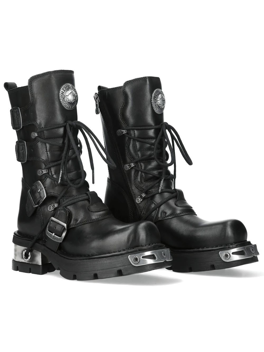 NEW ROCK Women's Boots with Buckle Straps and Side Zipper