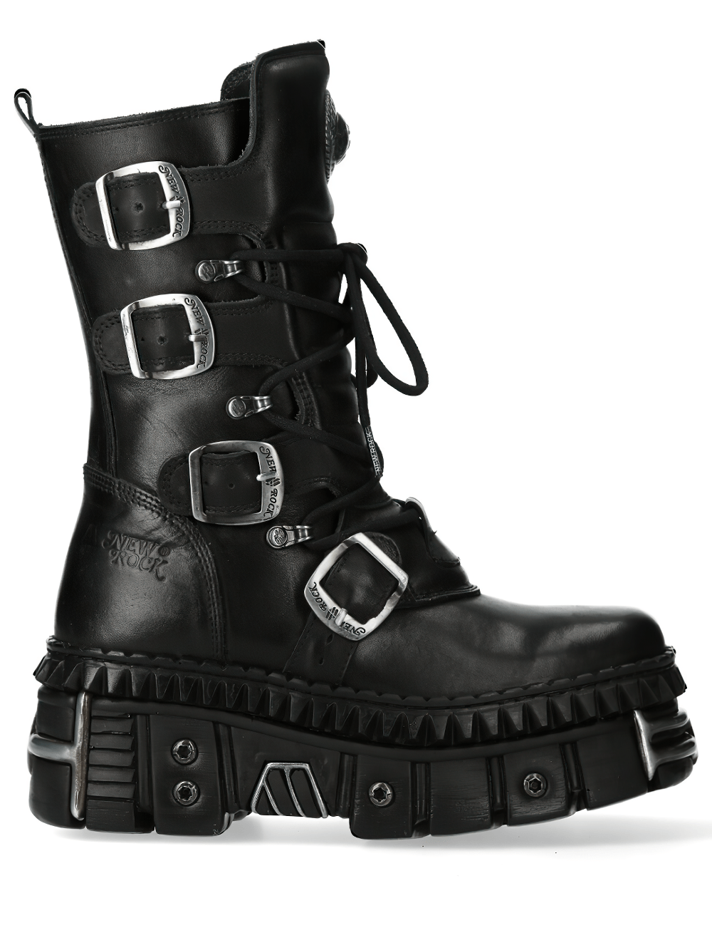 NEW ROCK Women's Boots with Buckles and Heavy Sole Design