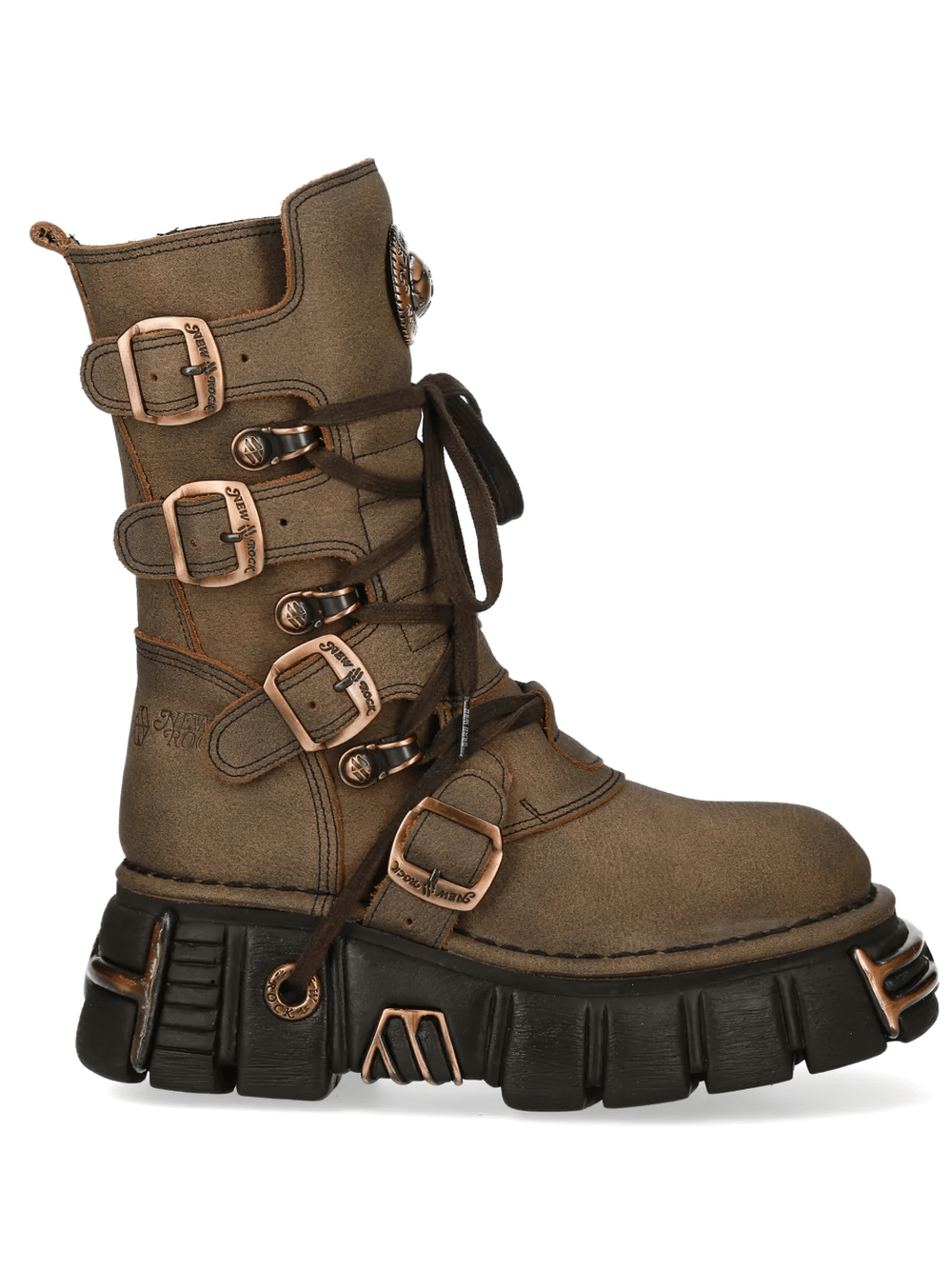 NEW ROCK Women's Brown Boots with Buckles and Laces