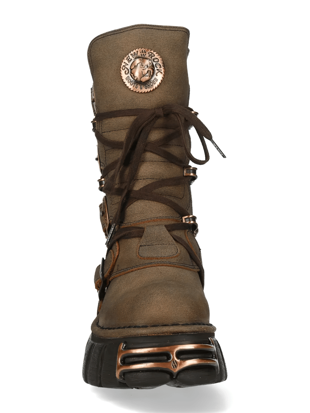 NEW ROCK Women's Brown Boots with Buckles and Laces