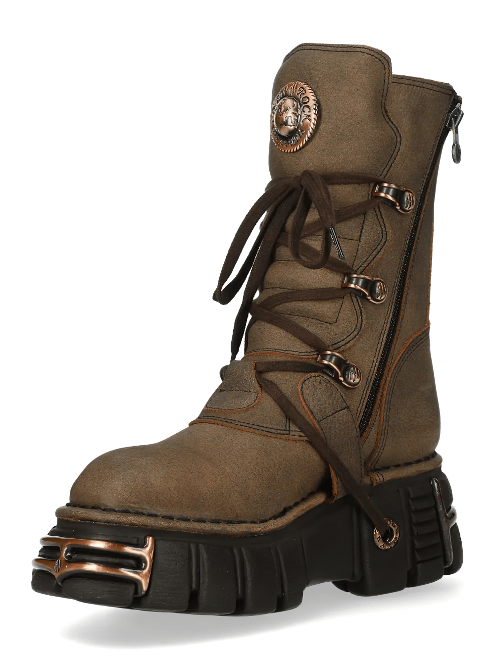 NEW ROCK Women's Brown Boots with Buckles and Laces