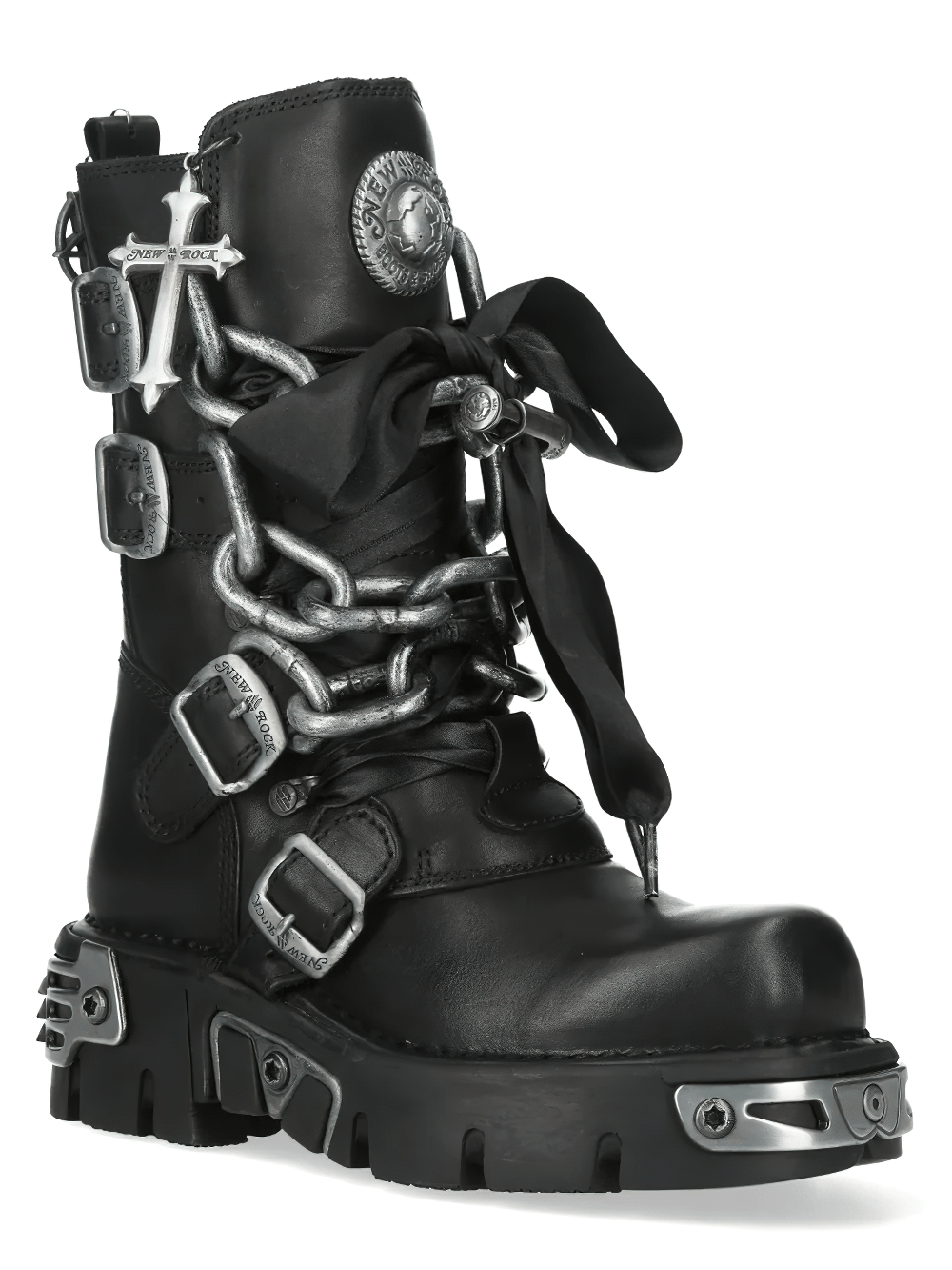 NEW ROCK Women's Chain Boots with Buckles and Tread Sole