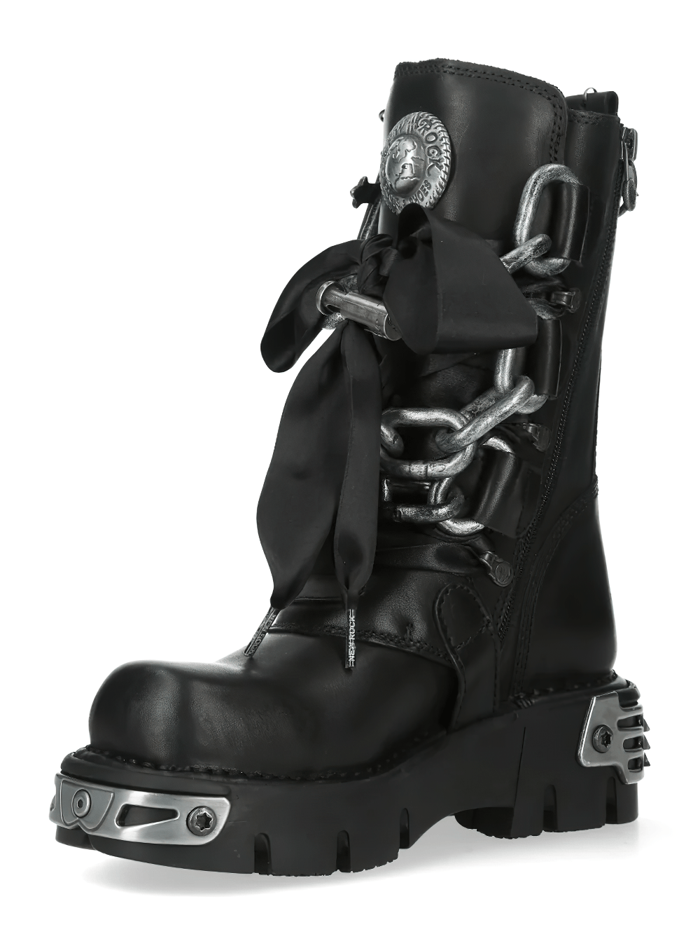 NEW ROCK Women's Chain Boots with Buckles and Tread Sole