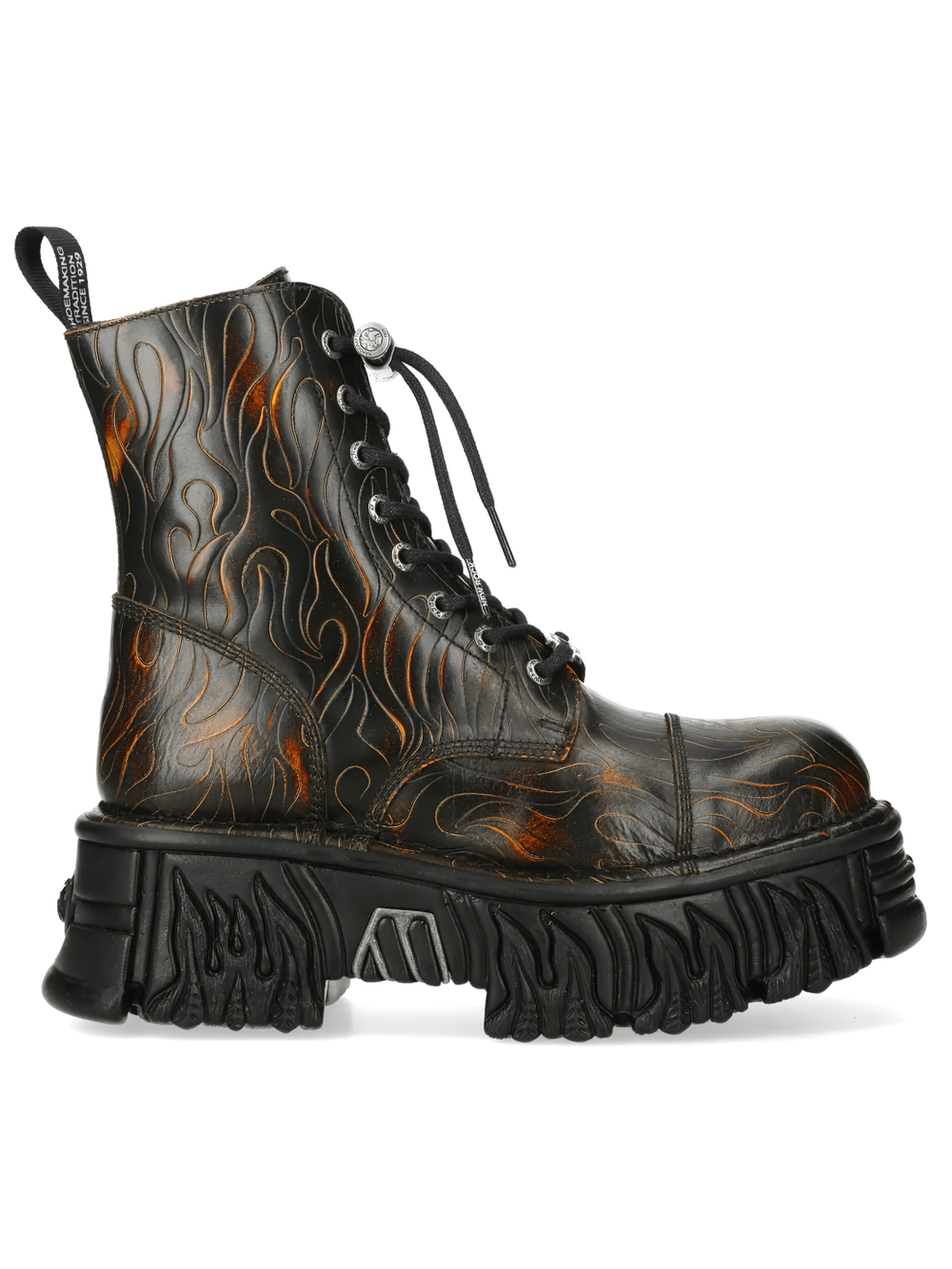 NEW ROCK Women's Flame Platform Combat Boots with Side Zip