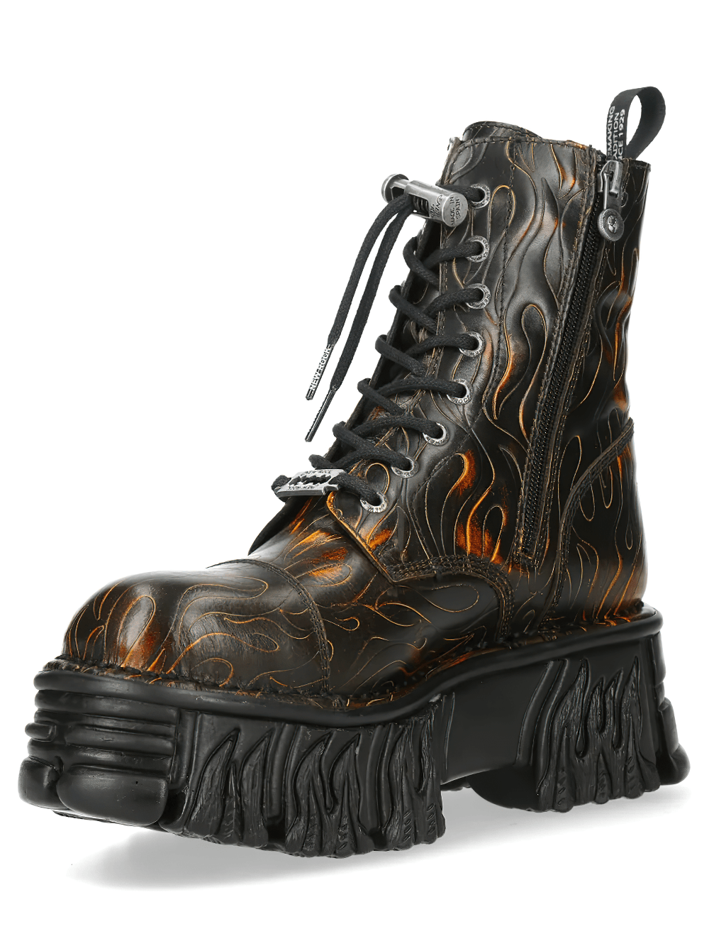 NEW ROCK Women's Flame Platform Combat Boots with Side Zip