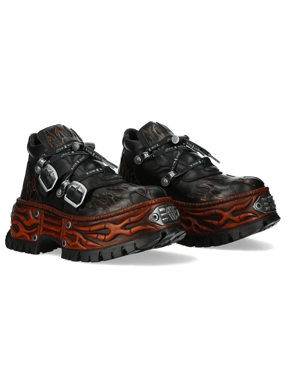 NEW ROCK Women's Flame Platform Shoes with Buckle Straps