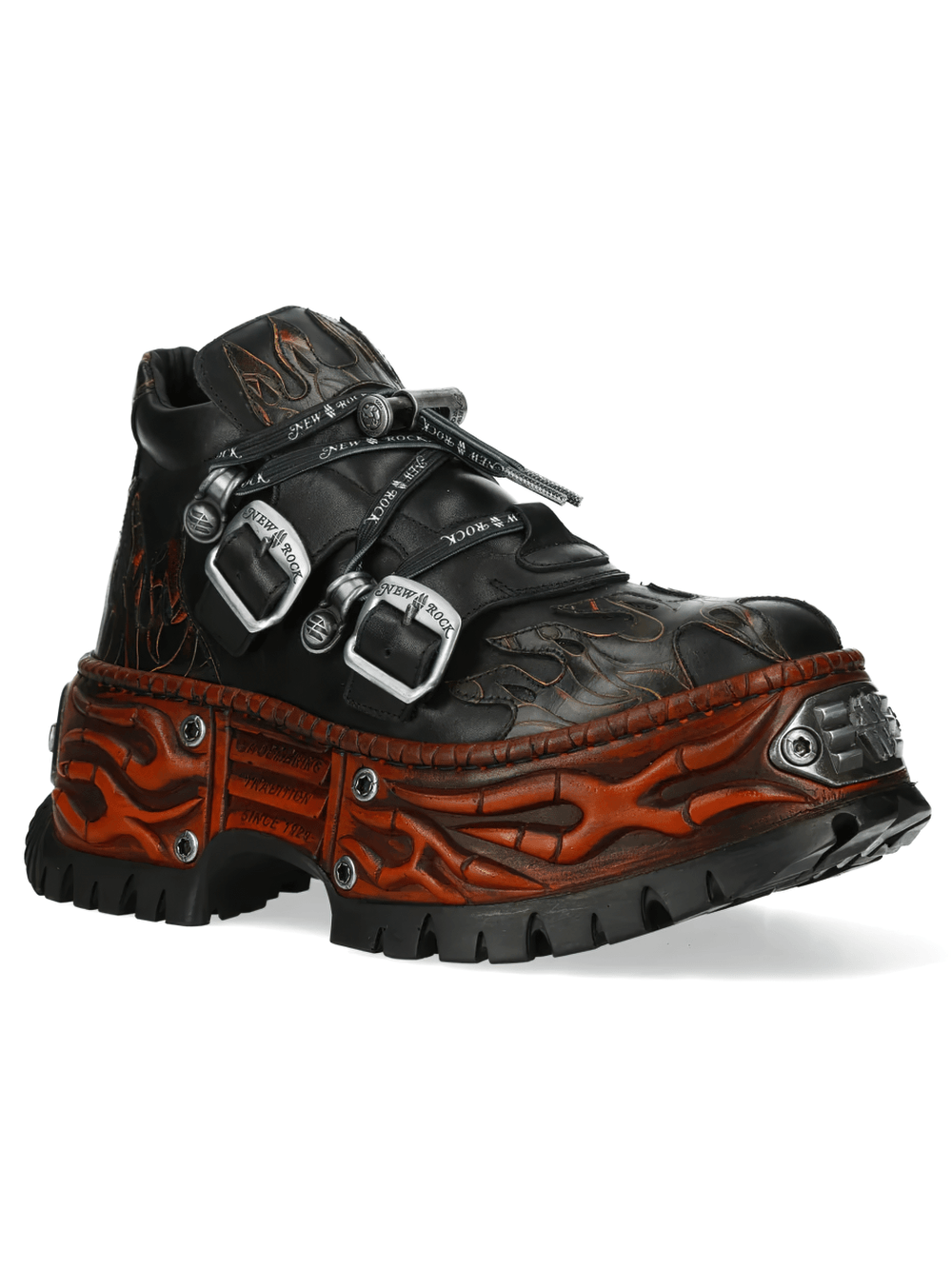 NEW ROCK Women's Flame Platform Shoes with Buckle Straps