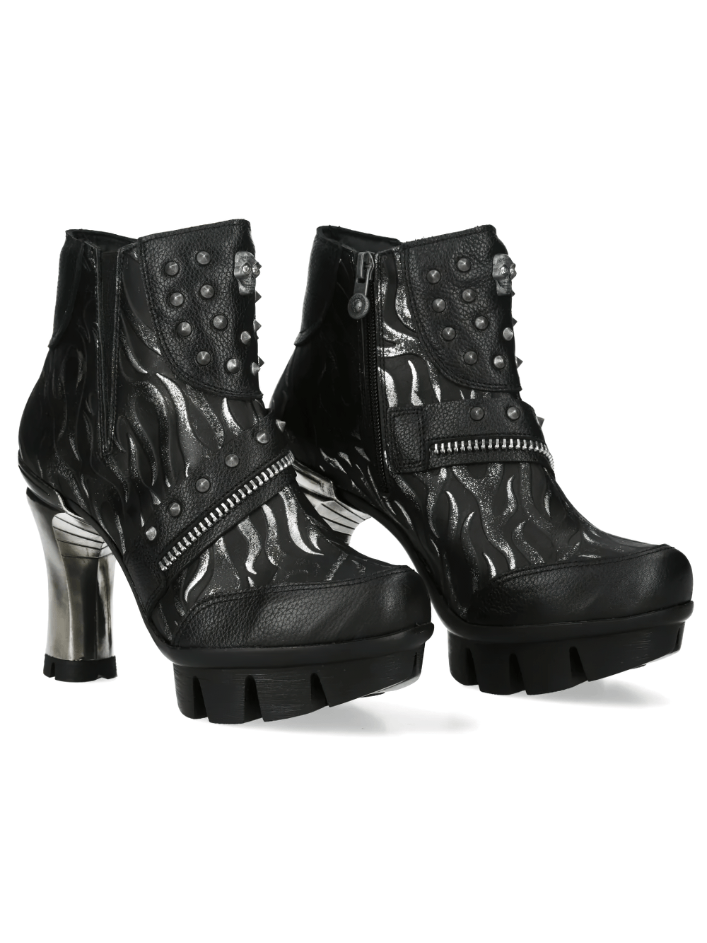 NEW ROCK Women's Gothic Skull Ankle Boots with Metal Heels