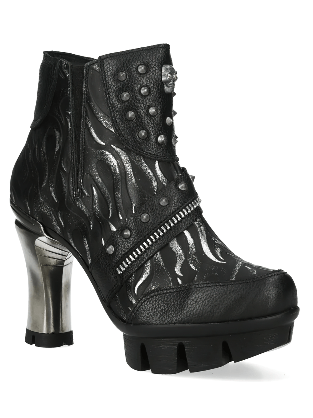NEW ROCK Women's Gothic Skull Ankle Boots with Metal Heels