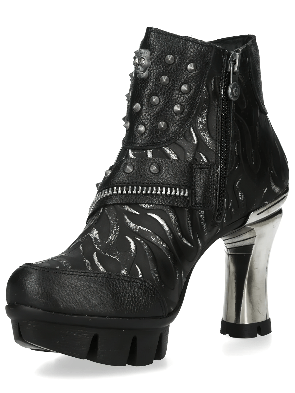 NEW ROCK Women's Gothic Skull Ankle Boots with Metal Heels