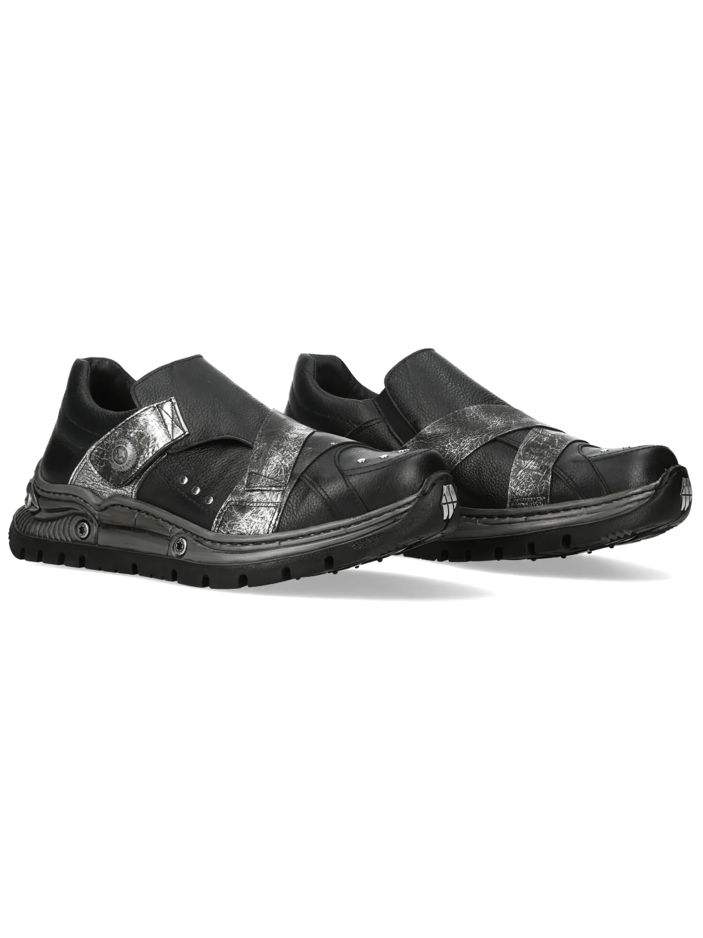 NEW ROCK Women's Gothic Slip-On Shoes with Silver Straps