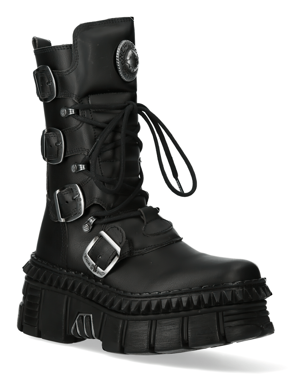 NEW ROCK Women's Industrial Platform Boots with Buckles