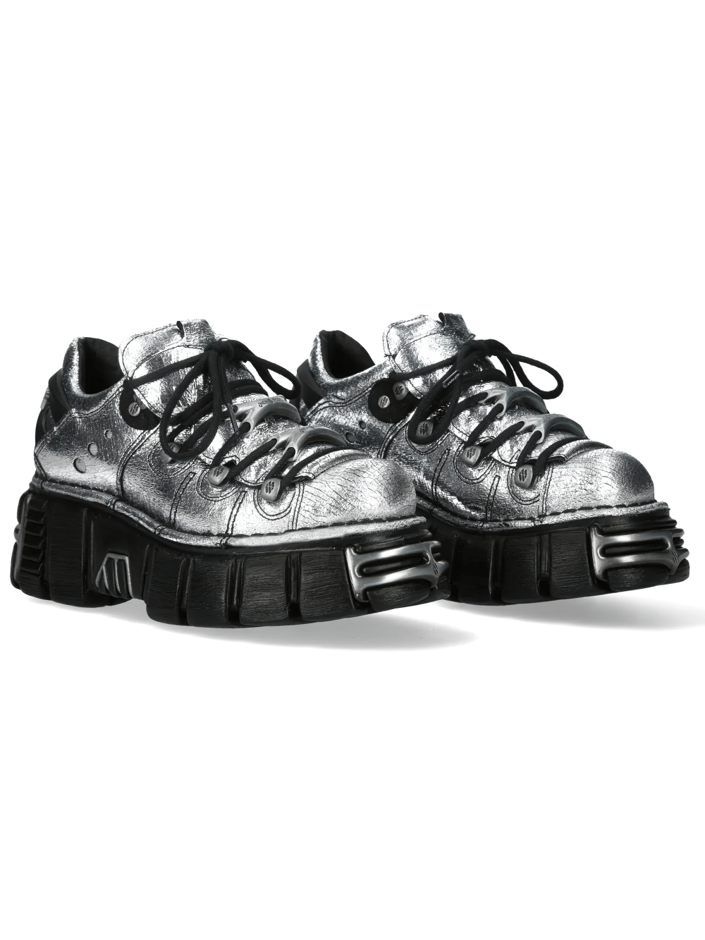 NEW ROCK Women's Metallic Silver Shoes with Chunky Soles