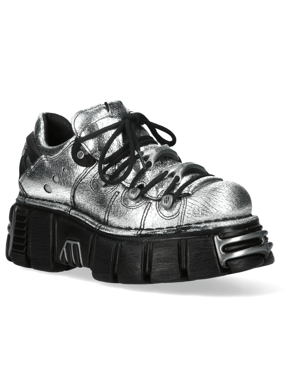 NEW ROCK Women's Metallic Silver Shoes with Chunky Soles