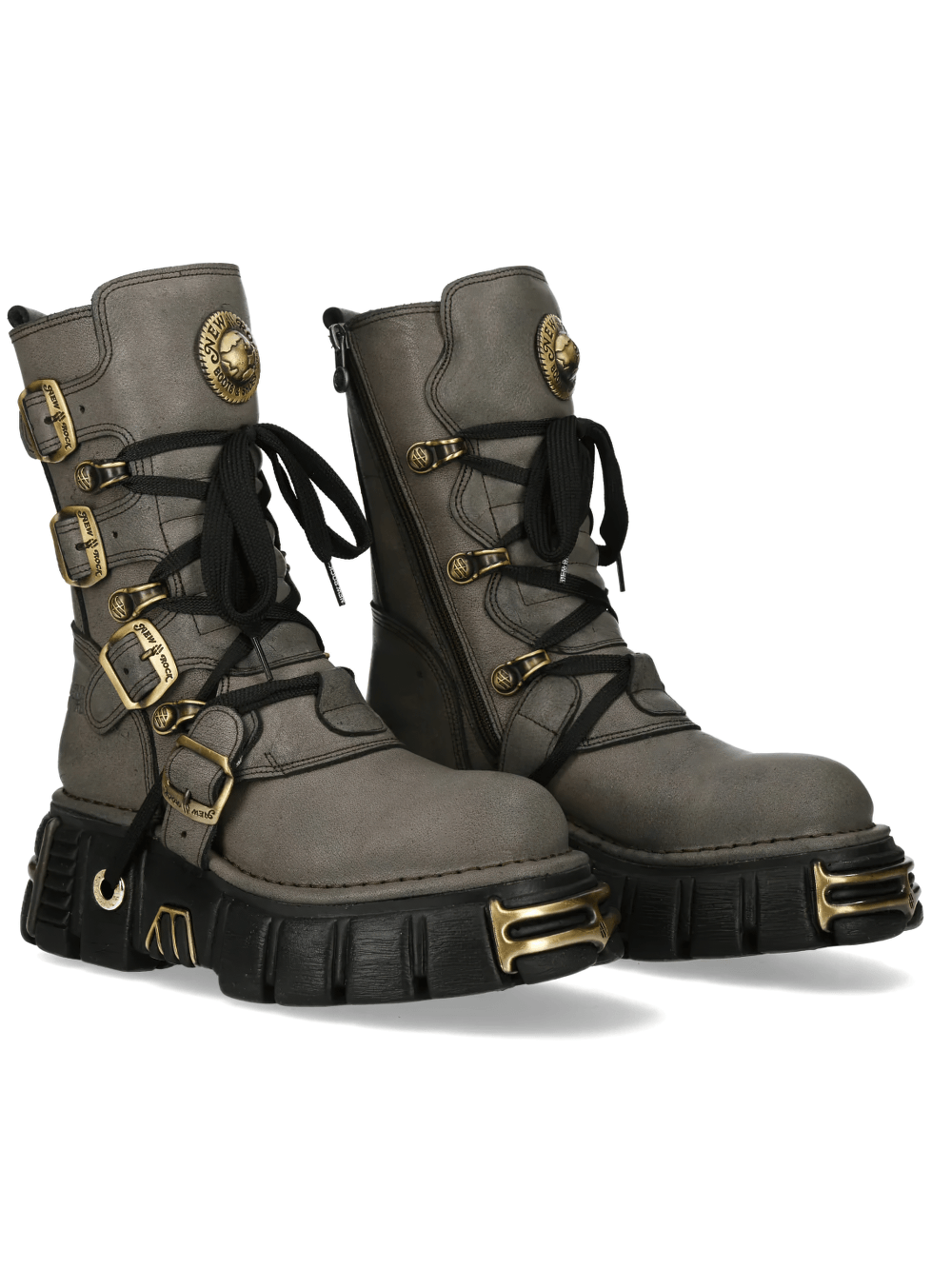 NEW ROCK Women's Mid-Calf Boots with Buckles and Chunky Sole