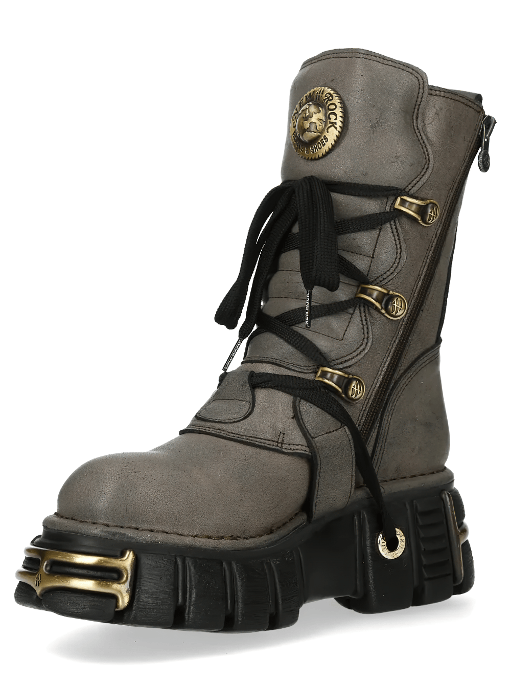 NEW ROCK Women's Mid-Calf Boots with Buckles and Chunky Sole