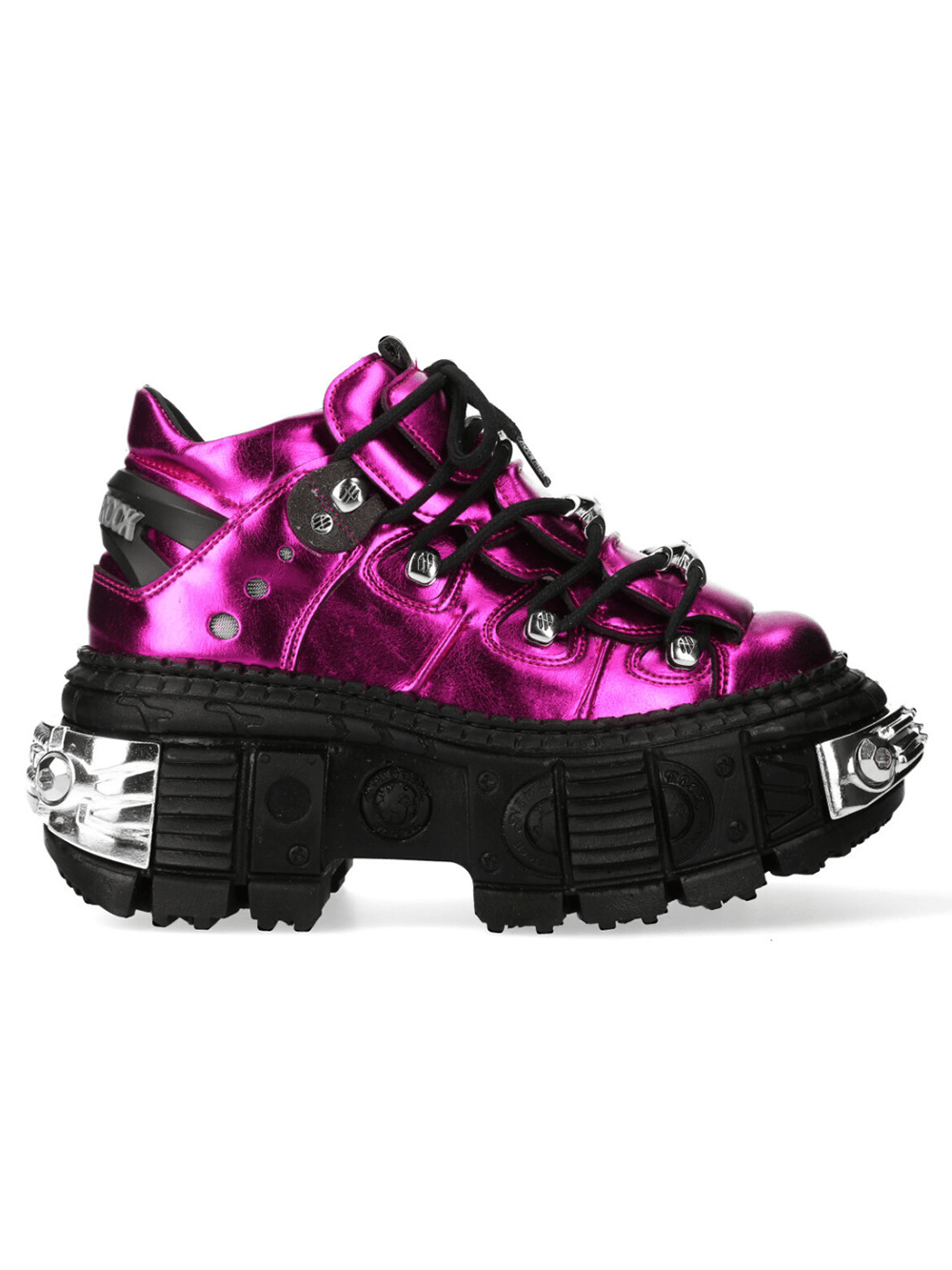 NEW ROCK Women's Pink Platform Shoes with Industrial Accents