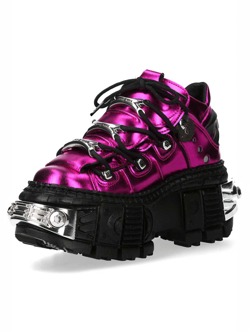 NEW ROCK Women's Pink Platform Shoes with Industrial Accents