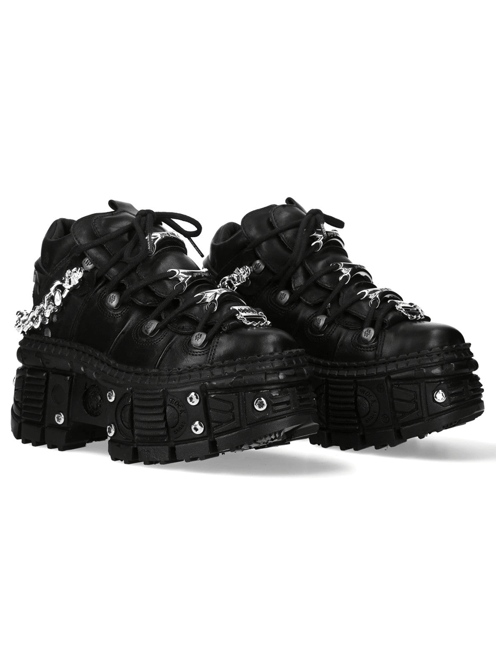 NEW ROCK Women's Punk Shoes with Chains and Bat Wing Details