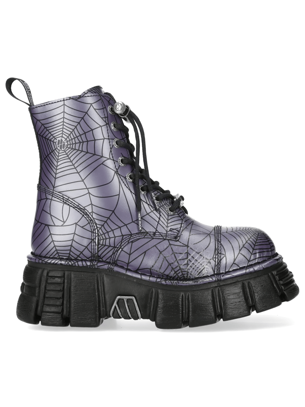 NEW ROCK Women's Purple Ankle Boots with Spiderweb Pattern