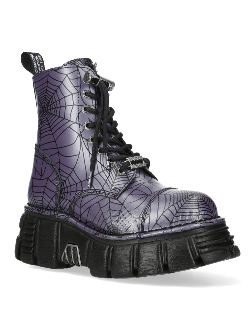 NEW ROCK Women's Purple Ankle Boots with Spiderweb Pattern