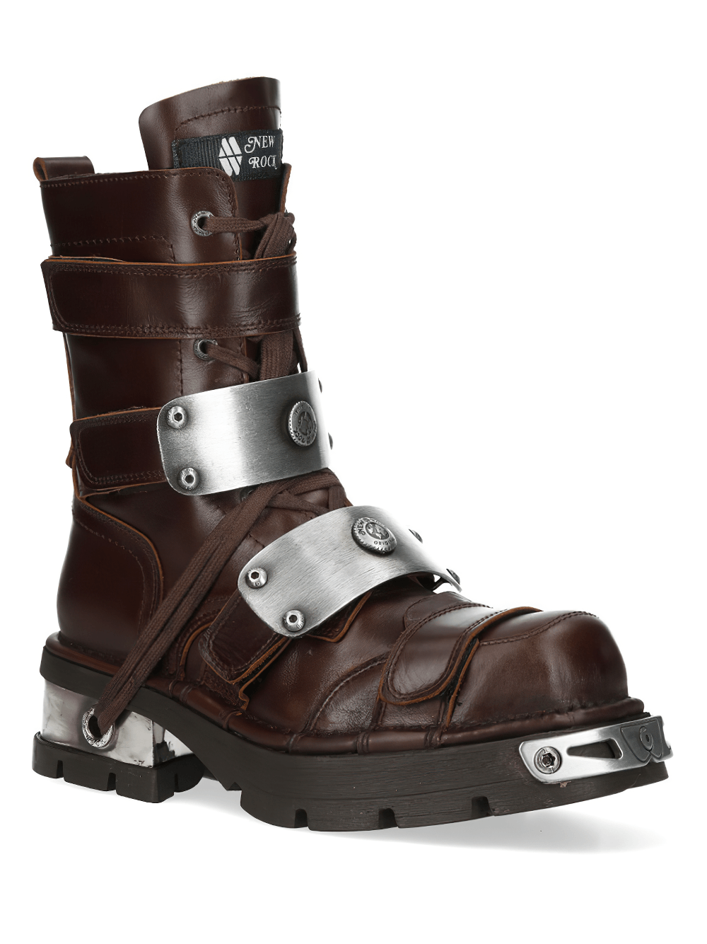 NEW ROCK Women's Rock Boots with Zip Straps and Silver Plates