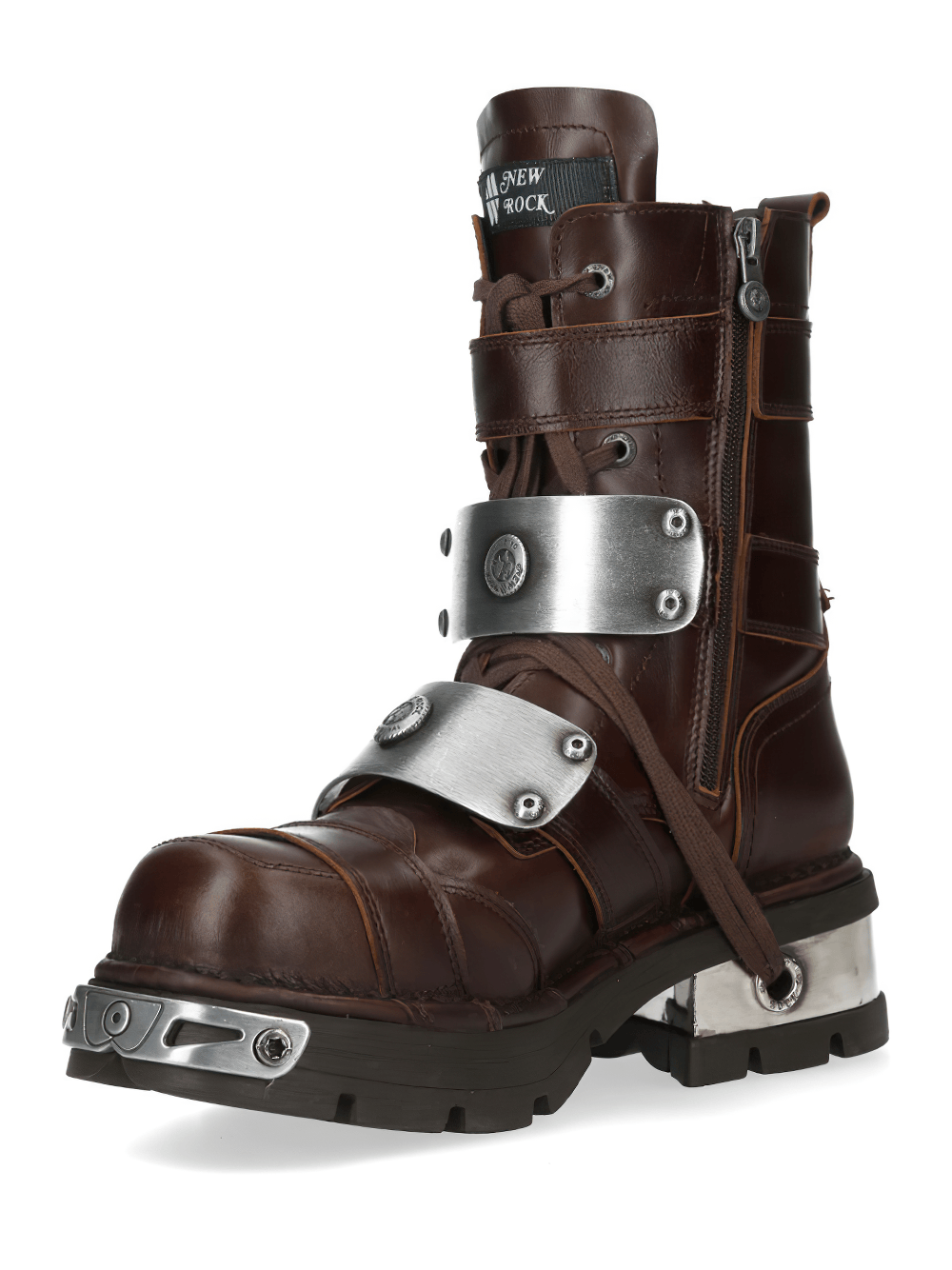 NEW ROCK Women's Rock Boots with Zip Straps and Silver Plates