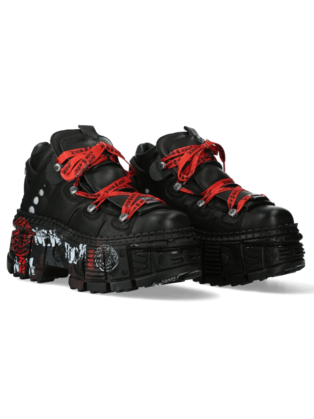NEW ROCK Women's Shoes with Red Laces and Chunky Treads