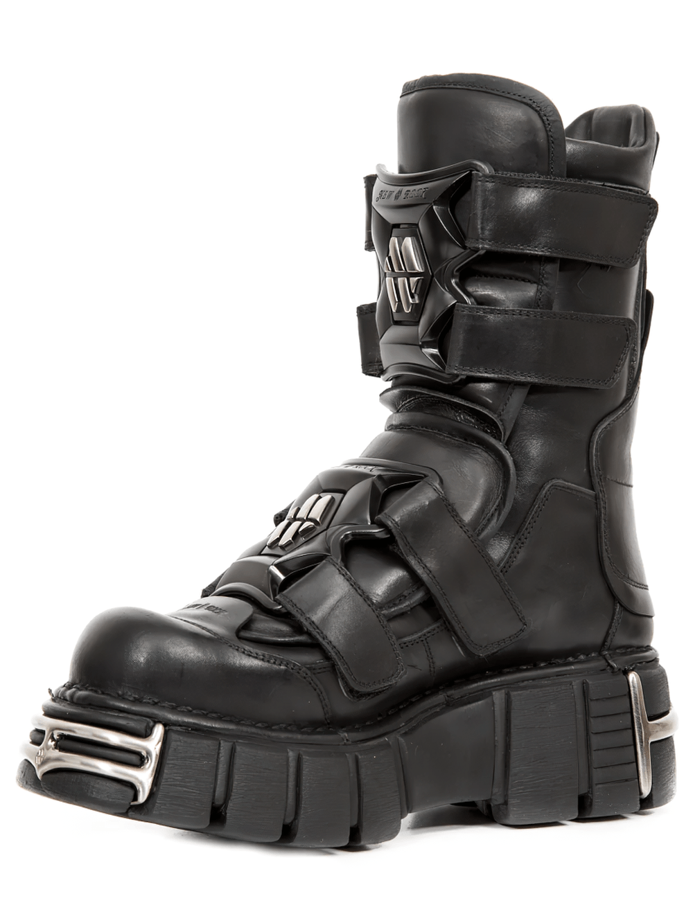 NEW ROCK Women's Strap Platform Boots with Silver Plate Trim