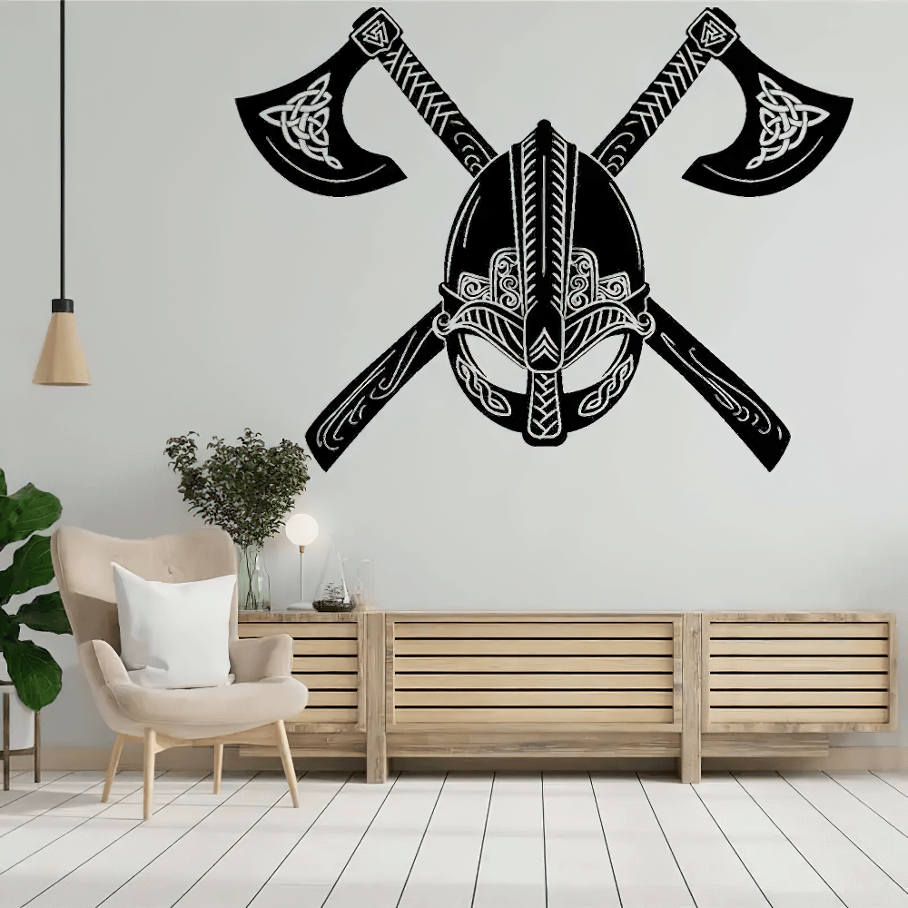 Nordic Viking Helmet and Crossed Axes Wall Decal